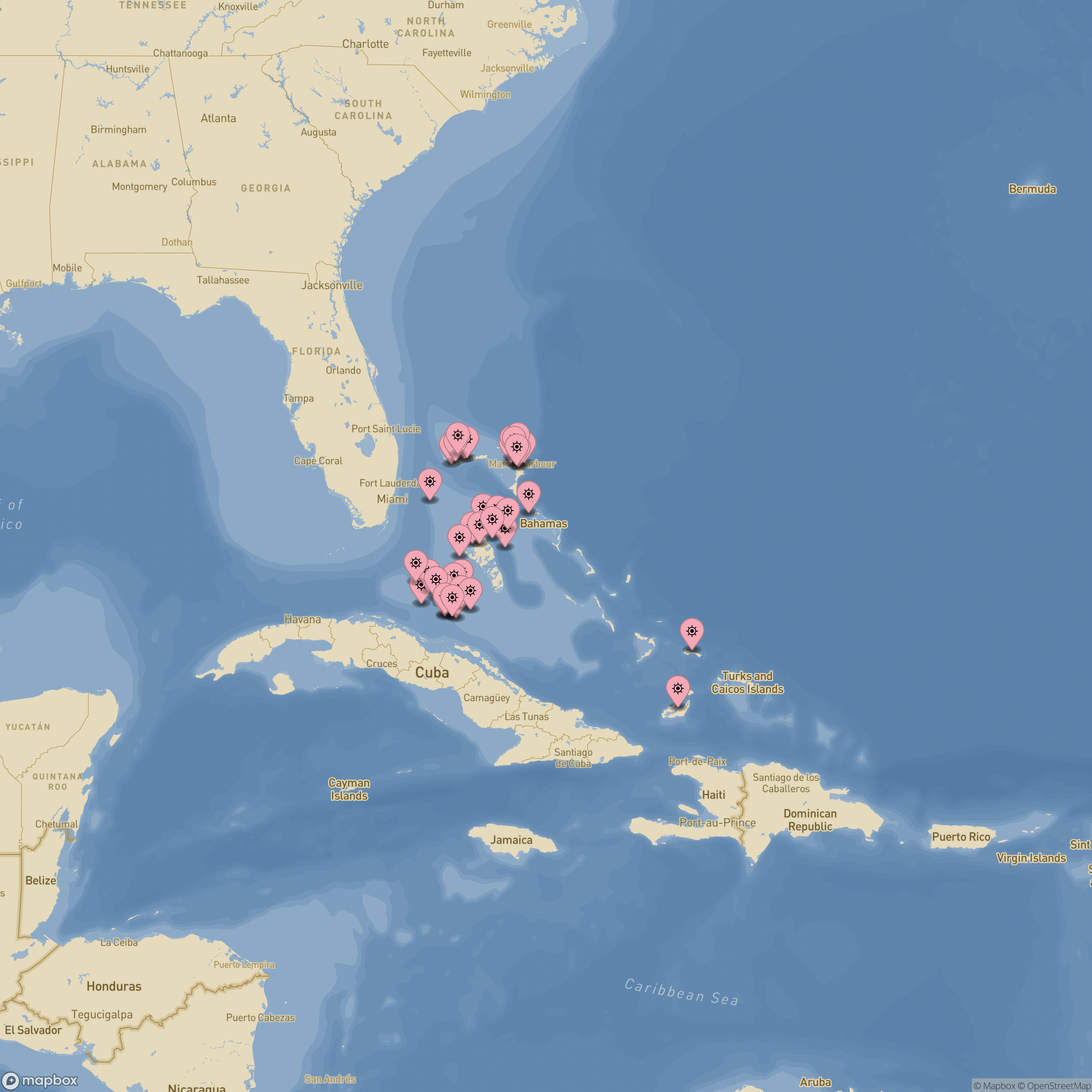 Map of shipwrecks in The Bahamas