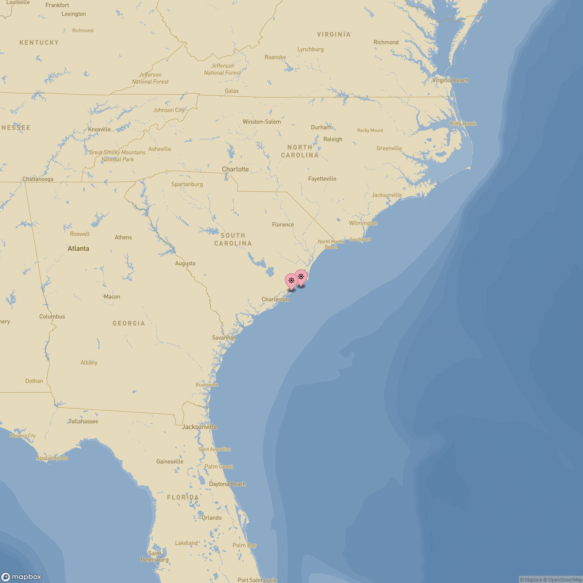 Mapa de naufragios en Carolina del Sur