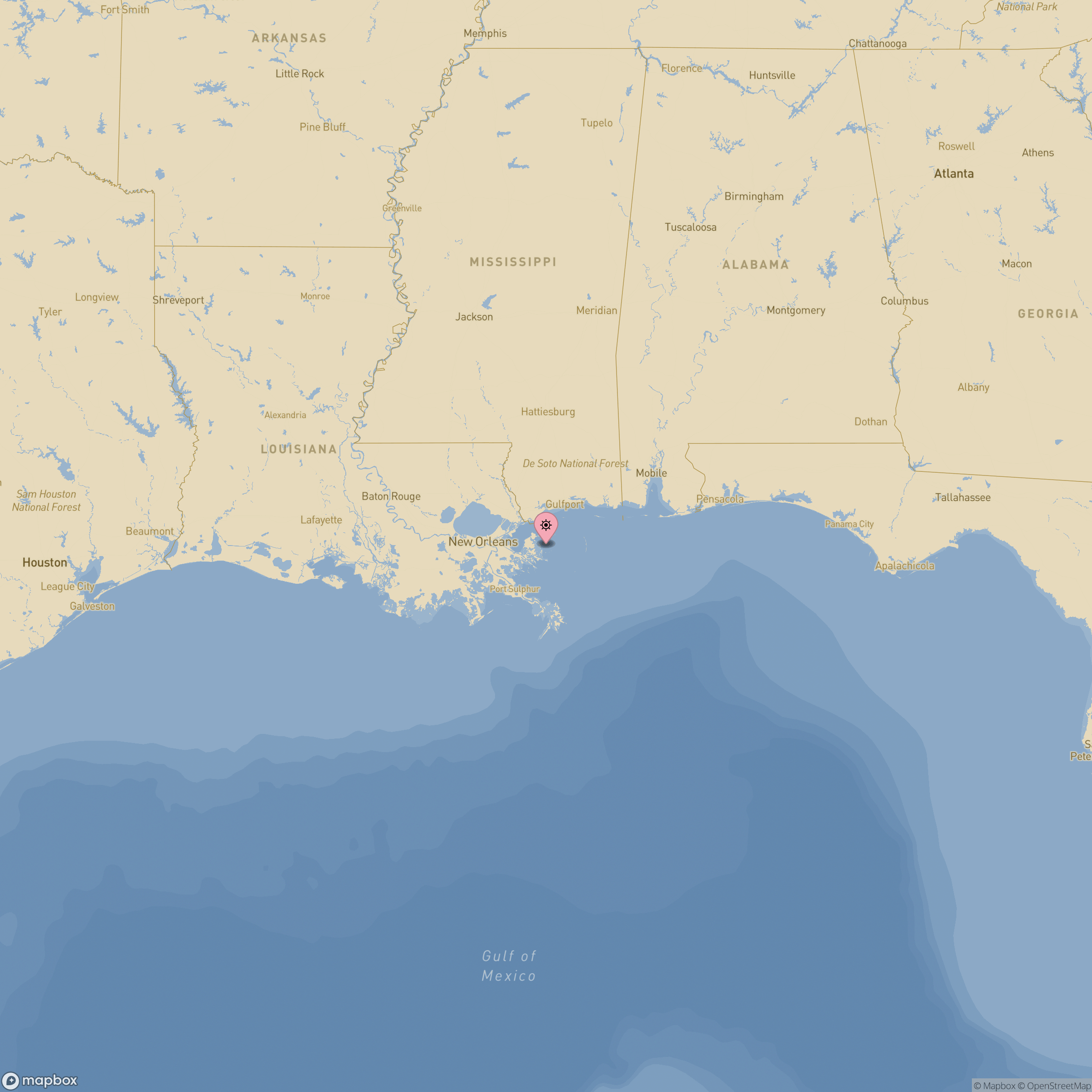 Map of shipwrecks in Louisiana