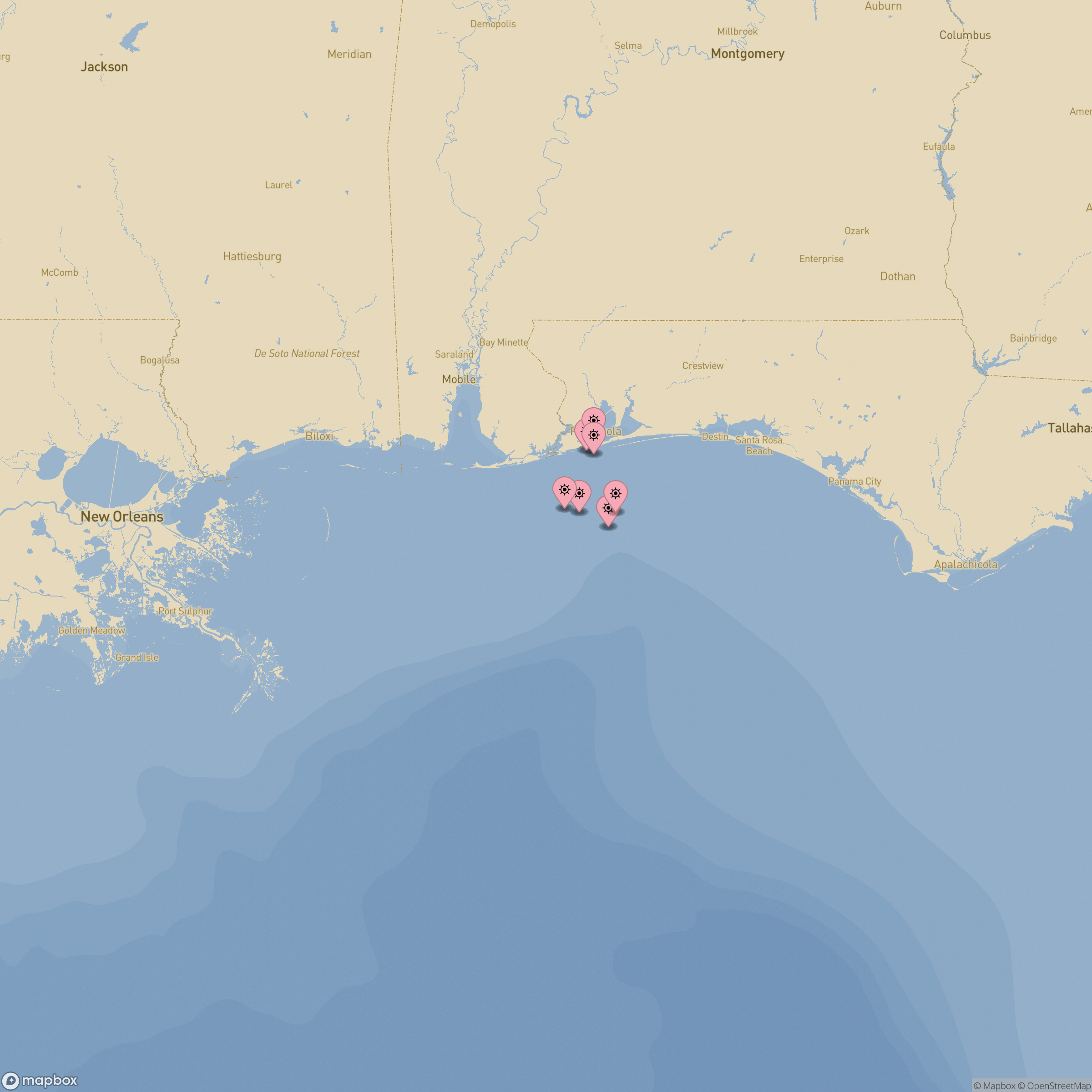 Map of shipwrecks in Florida