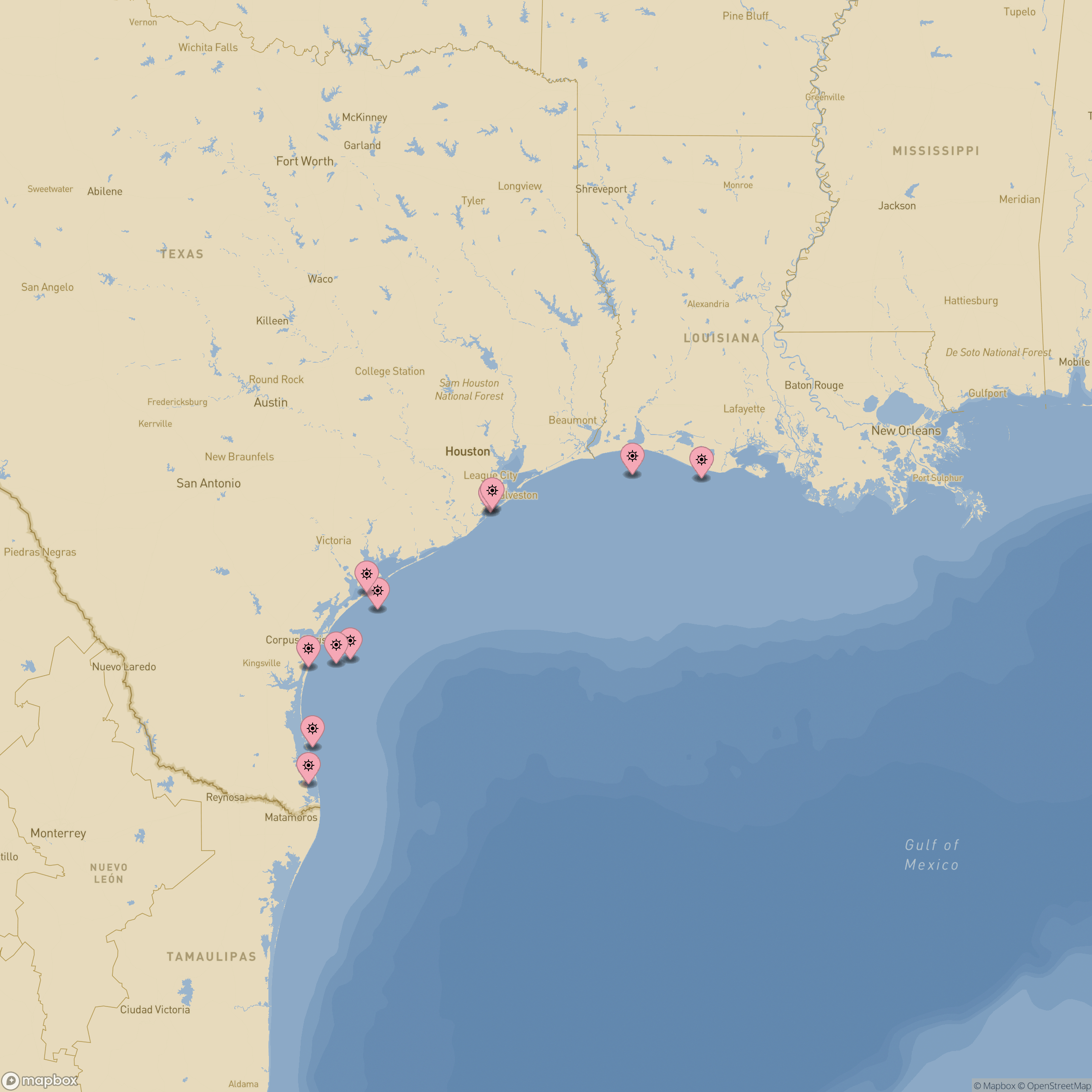 Mapa de naufragios en Texas