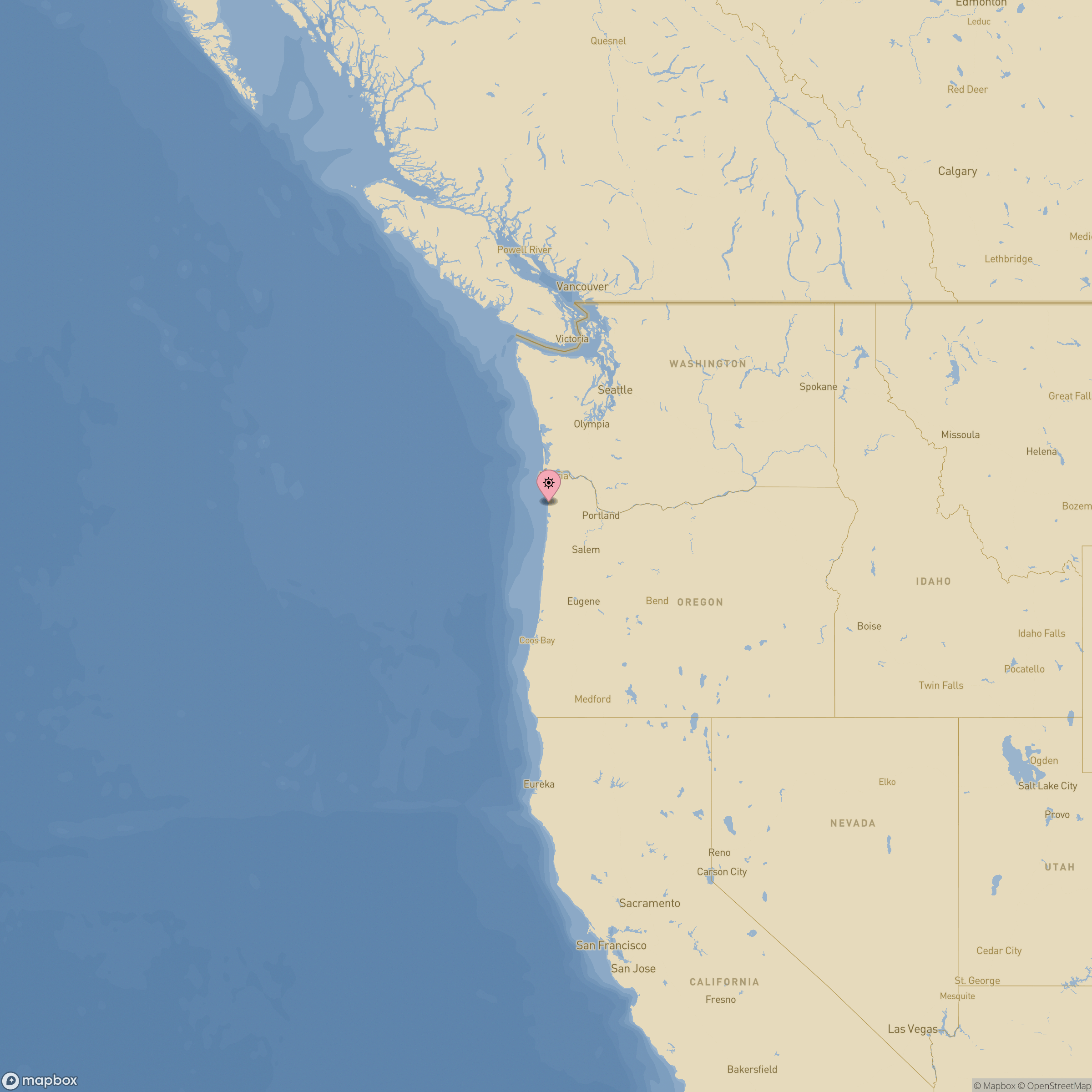 Map of shipwrecks in Oregon